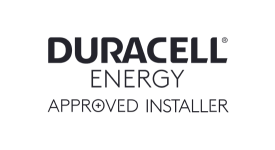 The duracell energy approved installer logo is on a white background.
