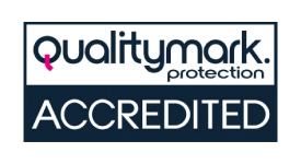 A qualitymark protection accredited logo on a white background
