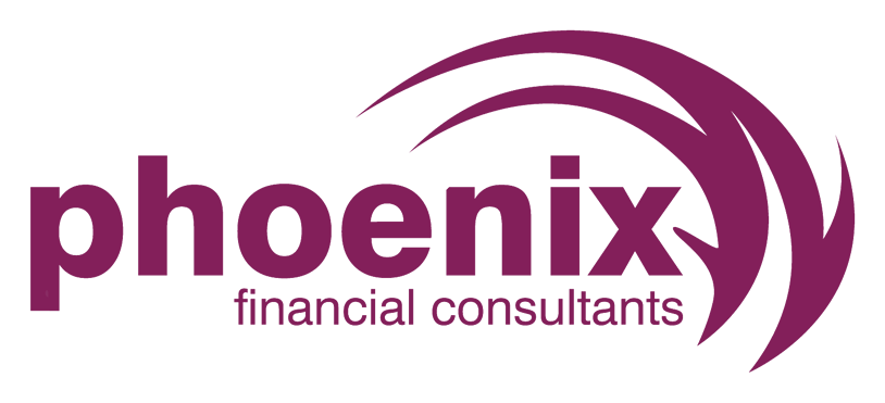 The logo for phoenix financial consultants is purple and black.