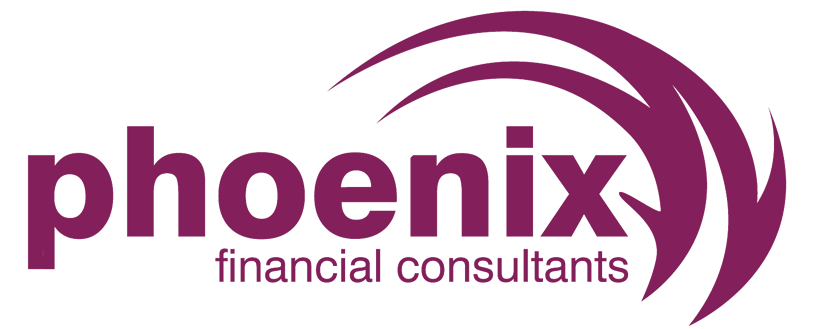 The logo for phoenix financial consultants is purple and black.