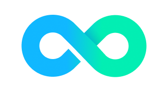 A blue and green infinity symbol on a white background.