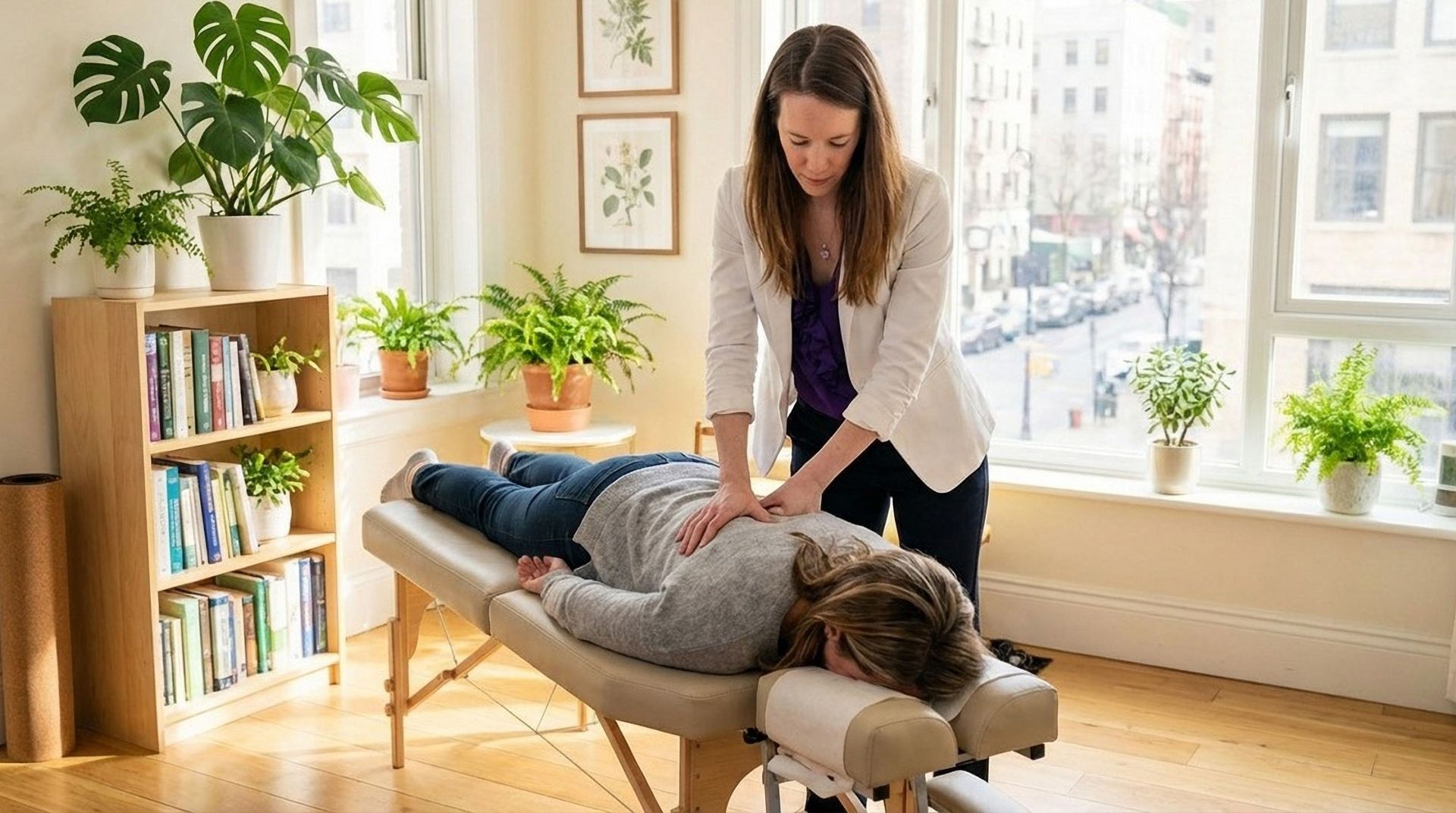 NYC Chiropractor Dr. Alicia Armitstead. Holistic Chiropractor at the Healing Arts NYC Health and Wellness Center in Manhattan, NY 10017, treating a female patient