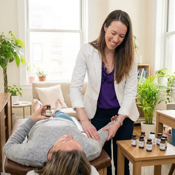 Dr. Alicia Armitstead uses muscle testing to determine a remedy for the patients Ulcerative Colitis