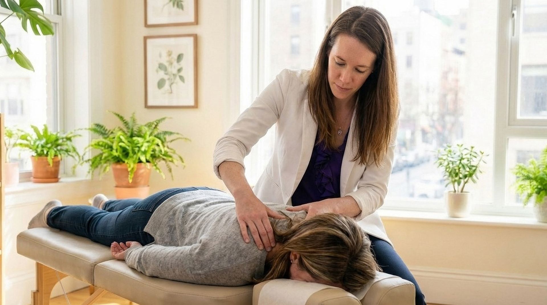 Dr Alicia Armitstead is providing chiropractic treatment to a female patient for shoulder pain relief NYC and CT