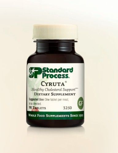 A bottle of standard process cyruta dietary supplement on a white background.