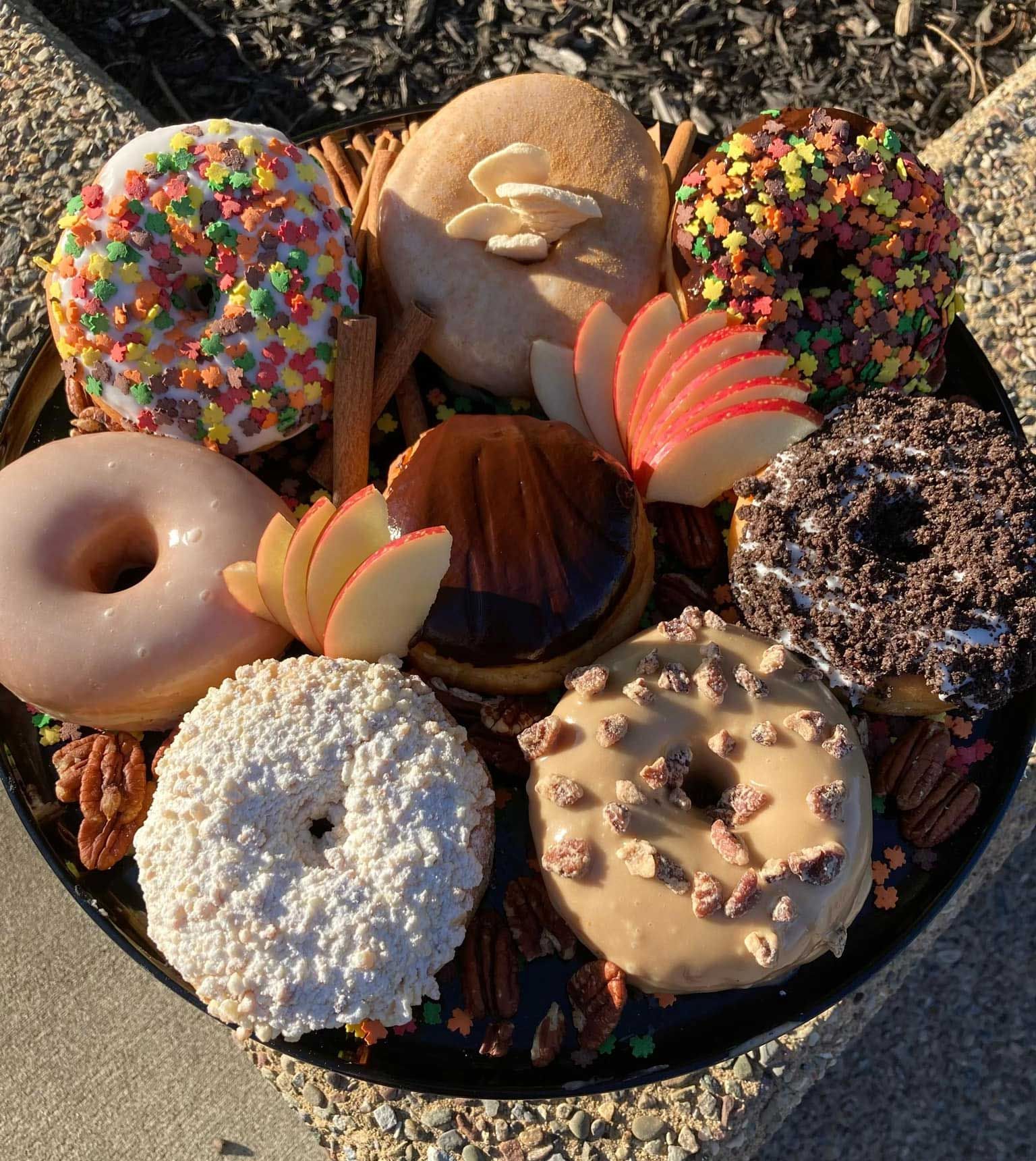 A platter of assorted donuts