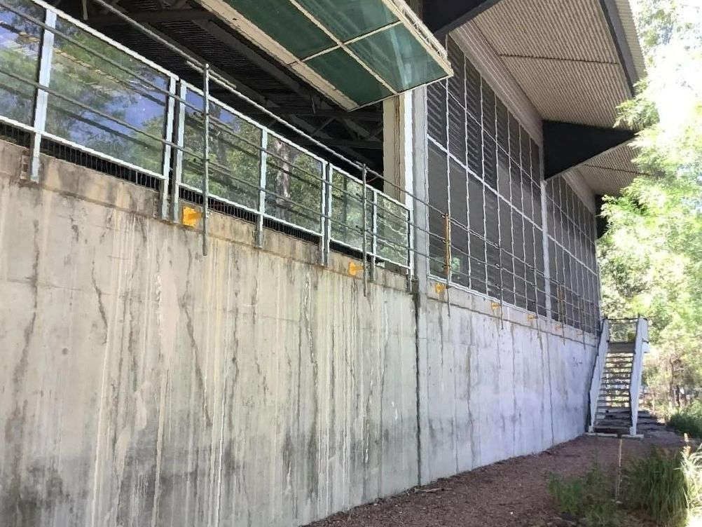 A Large Concrete Wall with A Metal Railing and Stairs Leading up To It — Site Safety NSW in Sandgate, NSW