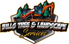 Bill's Tree and Landscaping Logo - Tree in a Field in Front of a Sunset with a Mountain