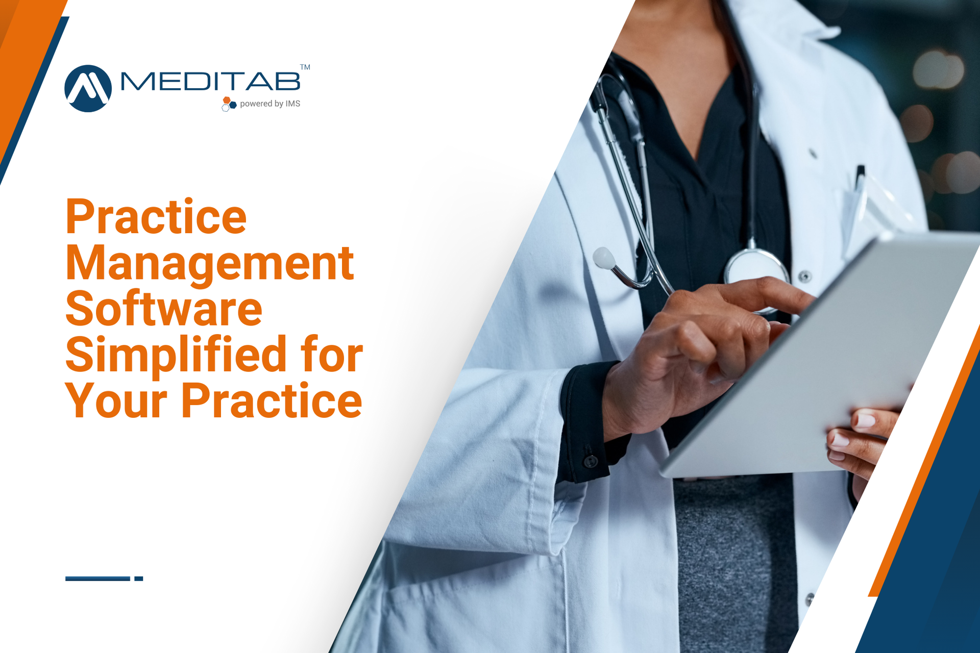 A doctor with a stethoscope around her neck is holding a tablet.
