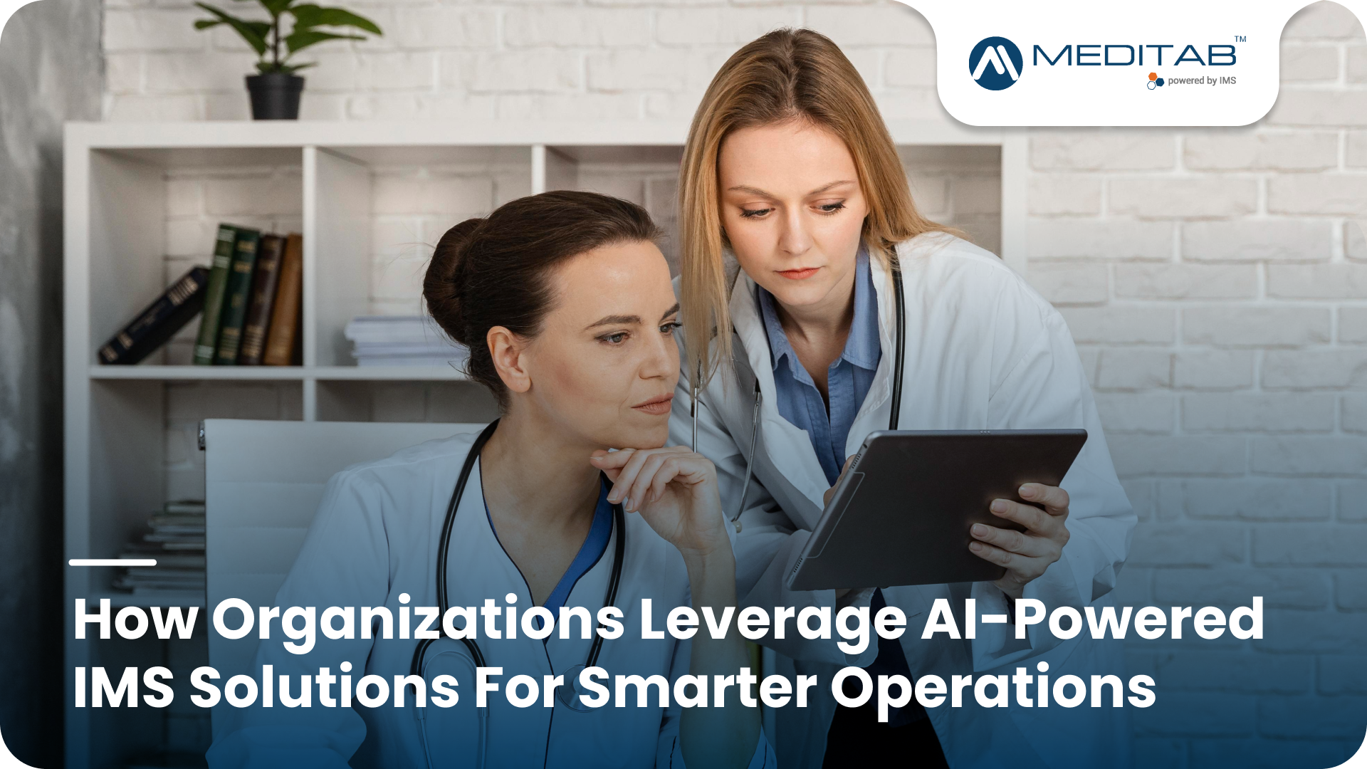 A team of three healthcare providers smiling while using AI-powered EHR solutions on a tablet.