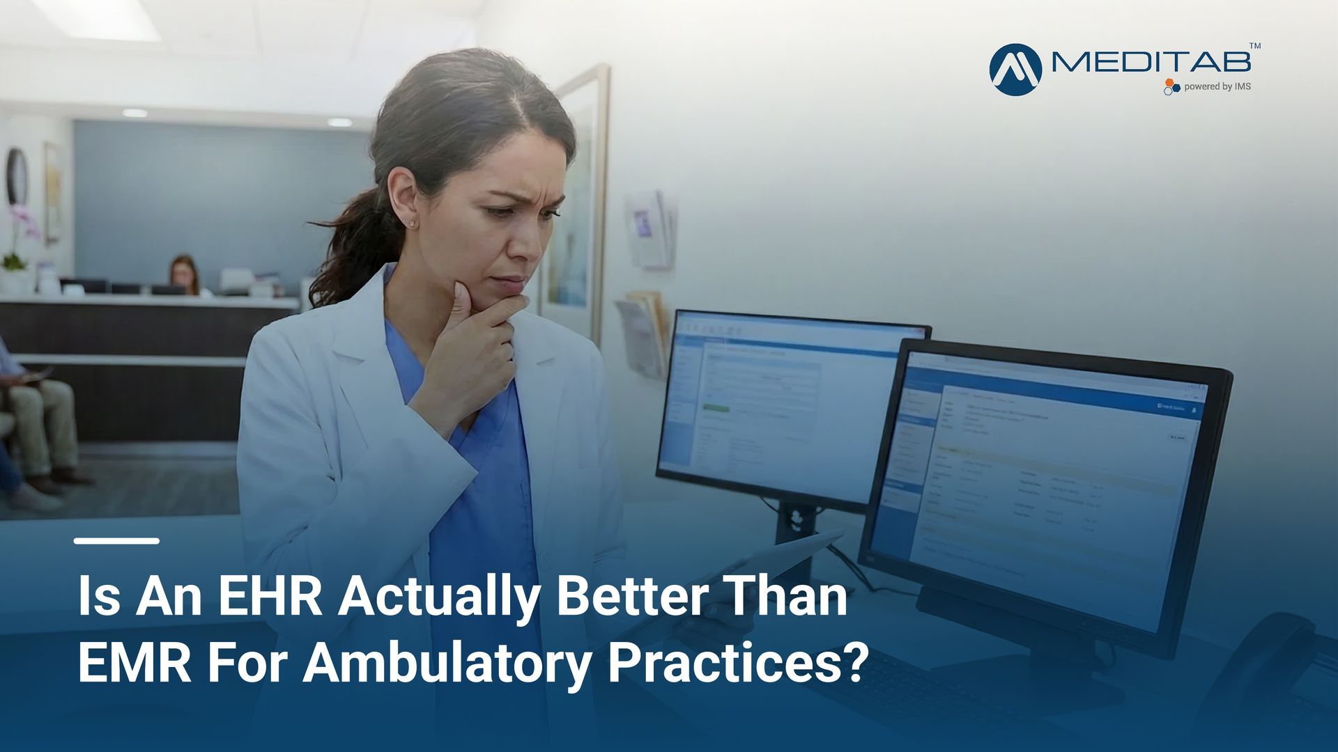 Healthcare providers using an EHR on a tablet in an ambulatory practice.