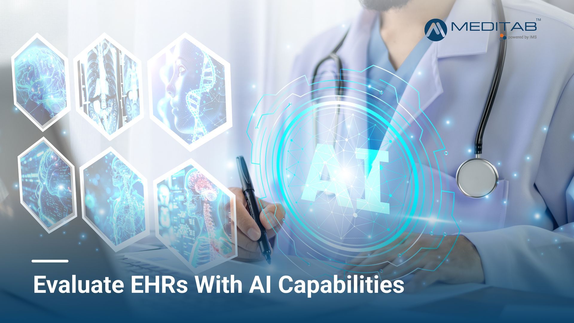 Healthcare professionals reviewing patient information together on an AI-powered EHR system in a clinical environment.