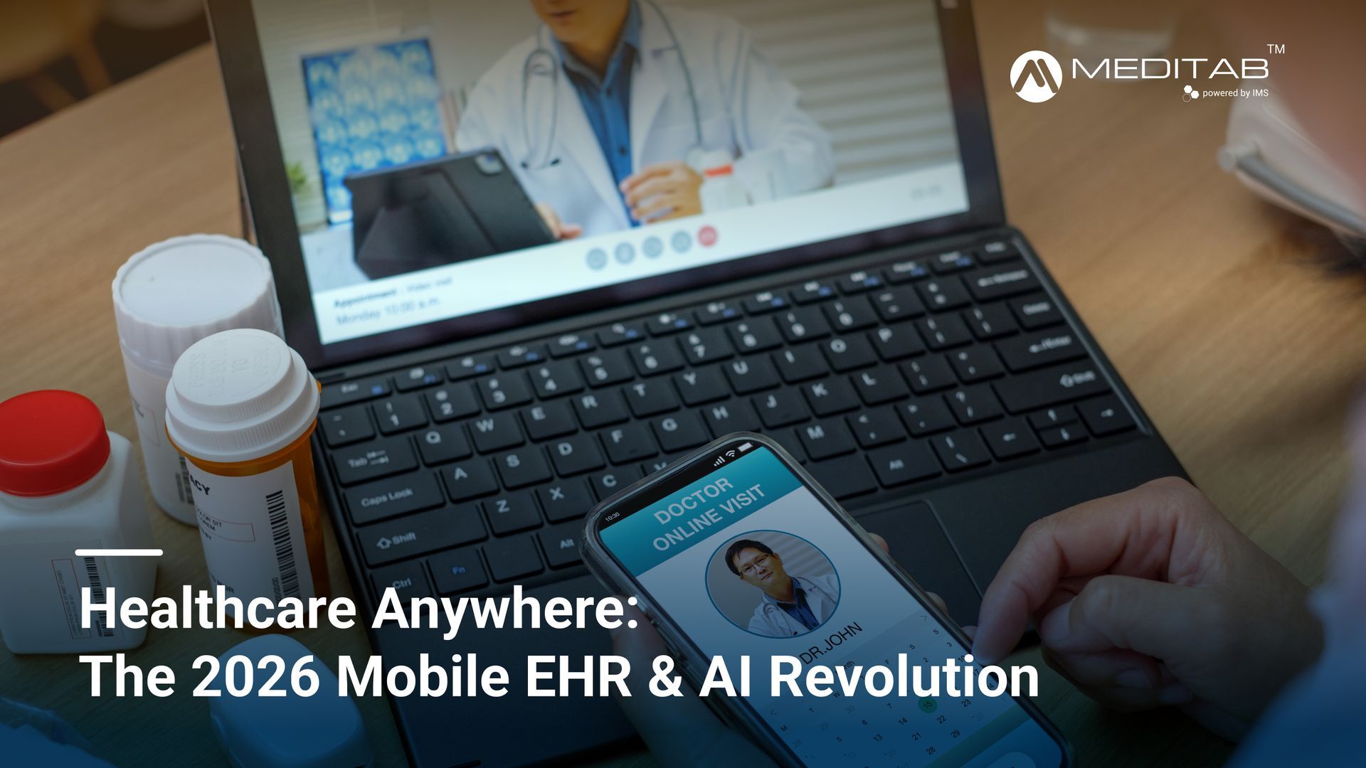 Digital tablet displaying a secure healthcare data migration progress bar in a clinical setting