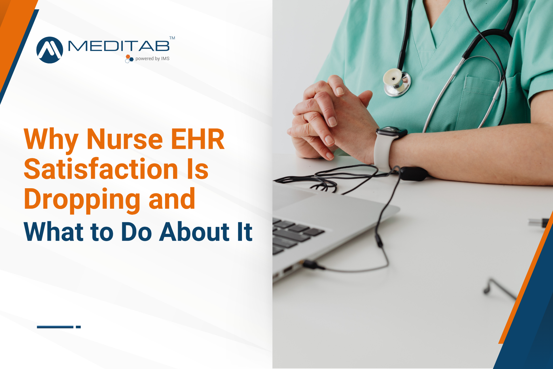 A nurse reviews patient information on a computer, navigating through the IMS EHR system with focus 