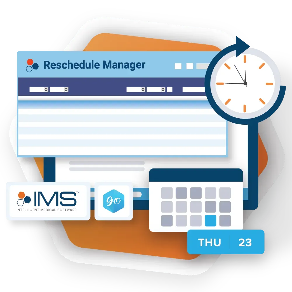 An illustration of a reschedule manager with a clock and a calendar.
