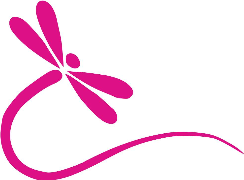 A pink dragonfly with a long tail on a white background.