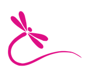 A pink dragonfly with a long tail on a white background.