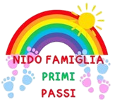 A logo for nido famiglia primi passi with a rainbow and sun