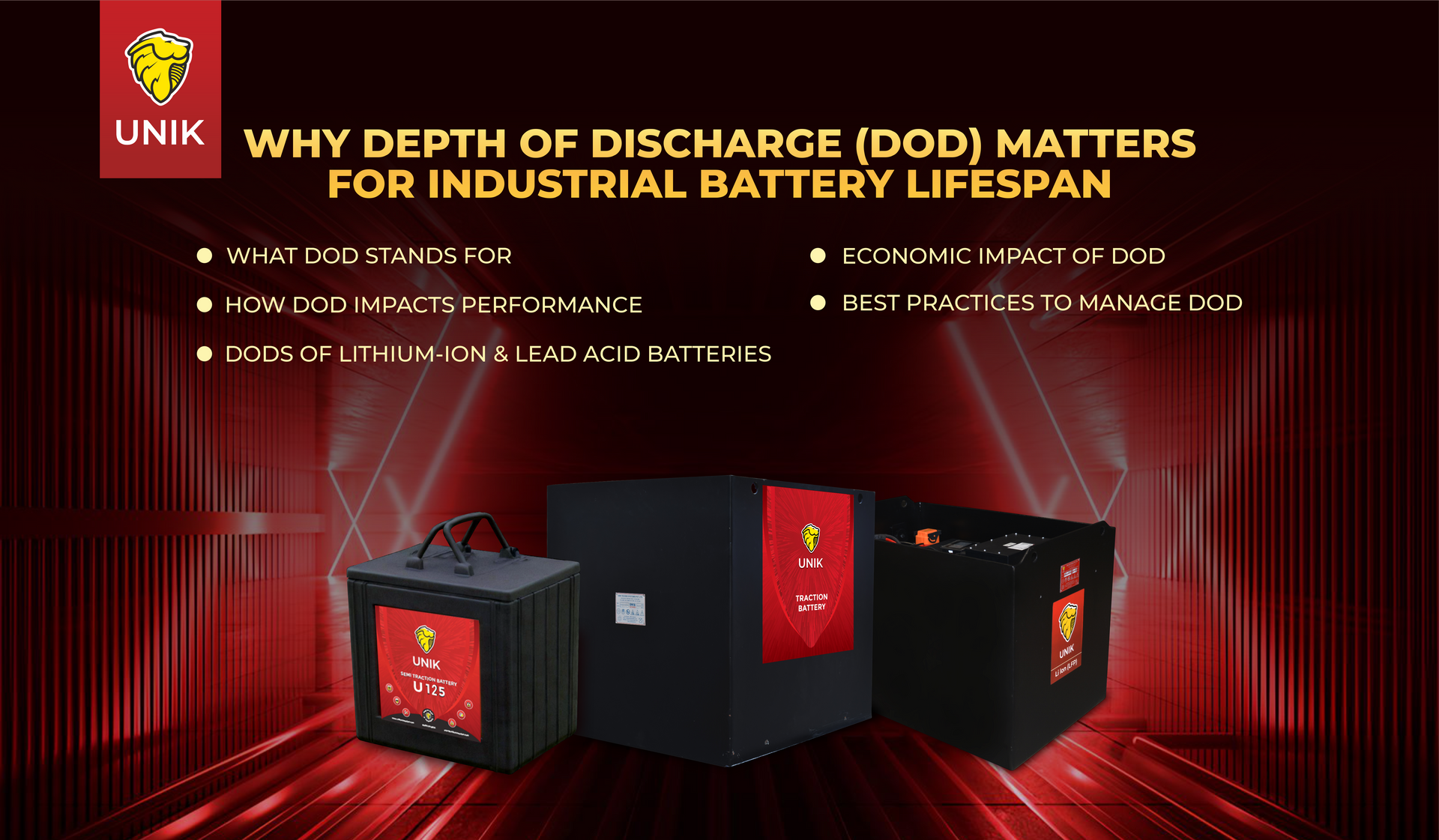 Explore the impact of Depth of Discharge (DoD) on industrial battery life.