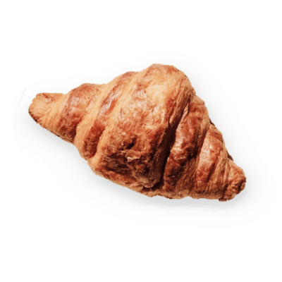 A close up of a croissant on a white background.