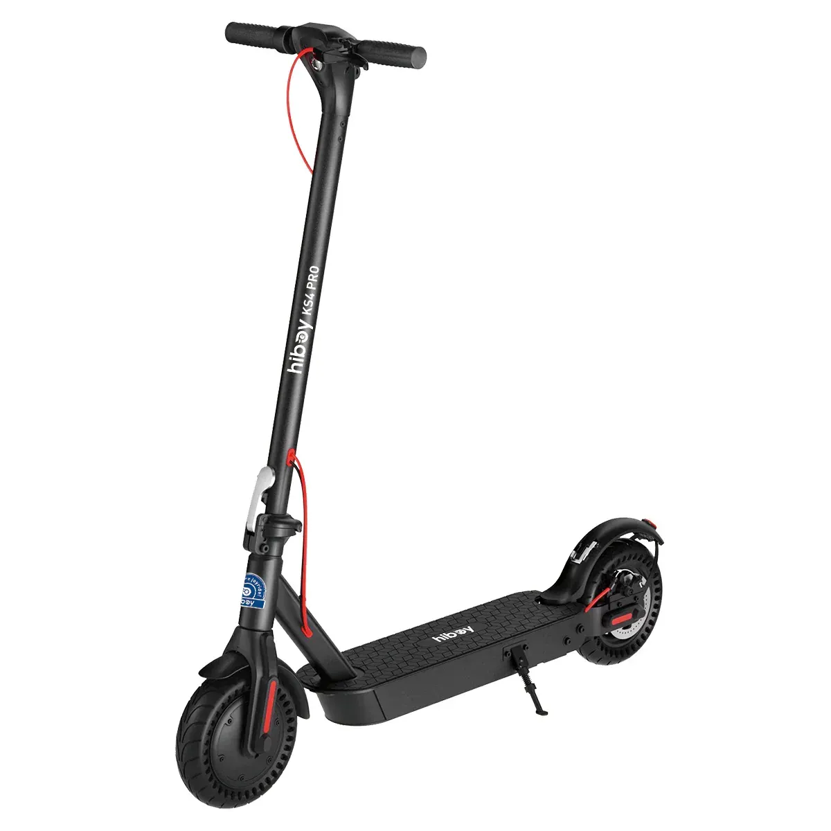 Black Hiboy electric scooter with red accents, on a white background.