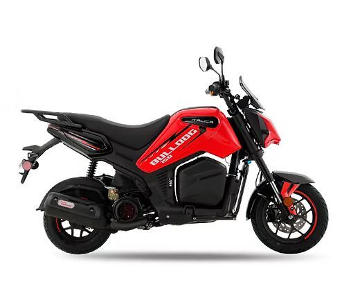 Red and black Bulldog motorcycle on a white background.