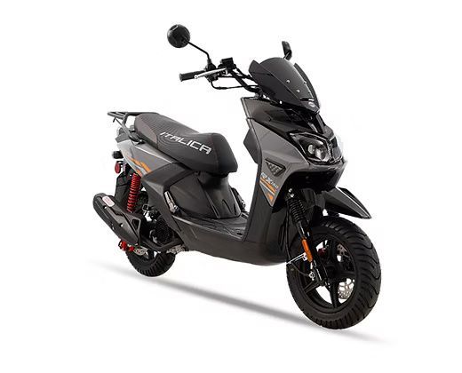 Dark gray Italika scooter with red accents, parked on a white background.