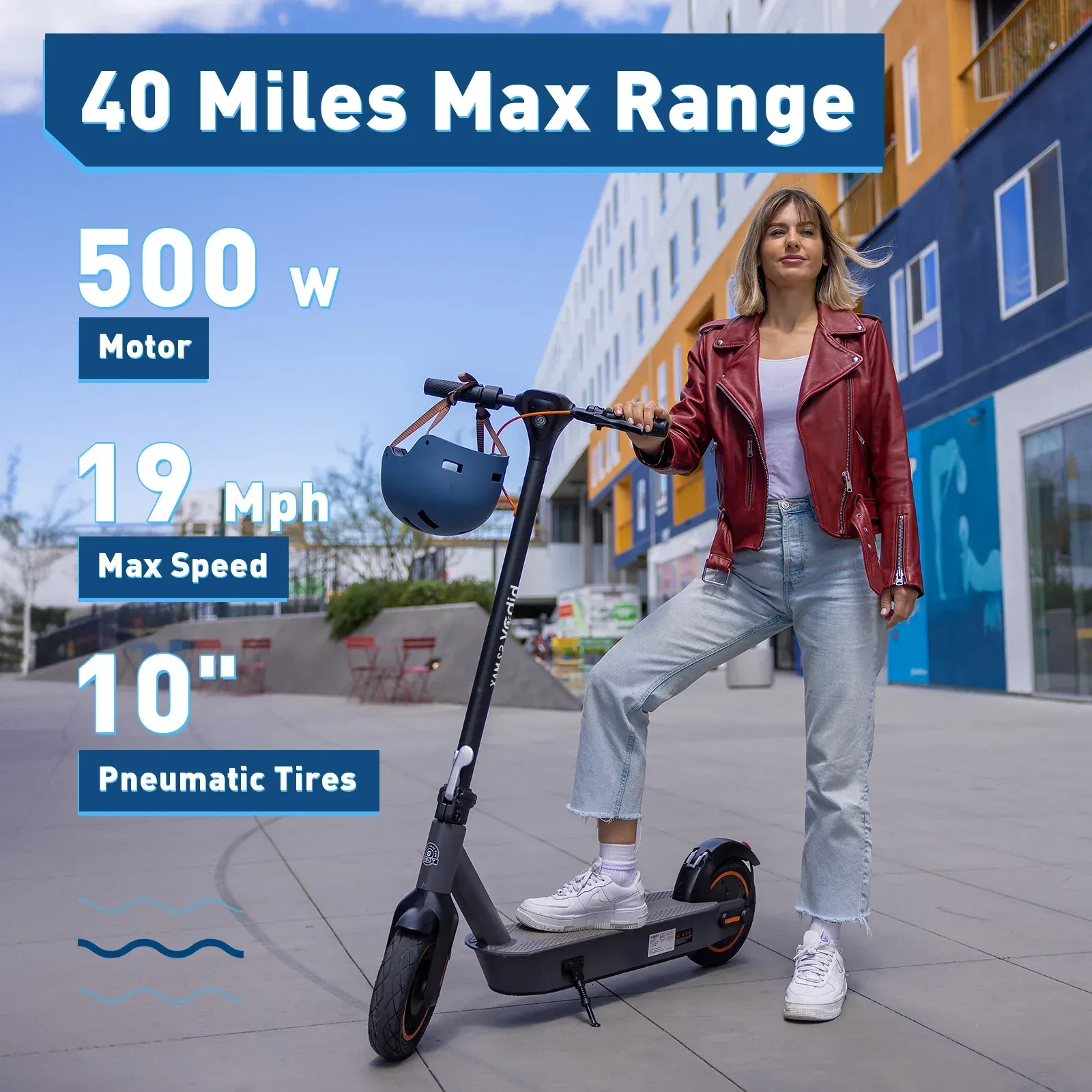 Gray electric scooter with black handlebar and orange accents.