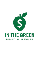 Green apple logo with dollar sign, 
