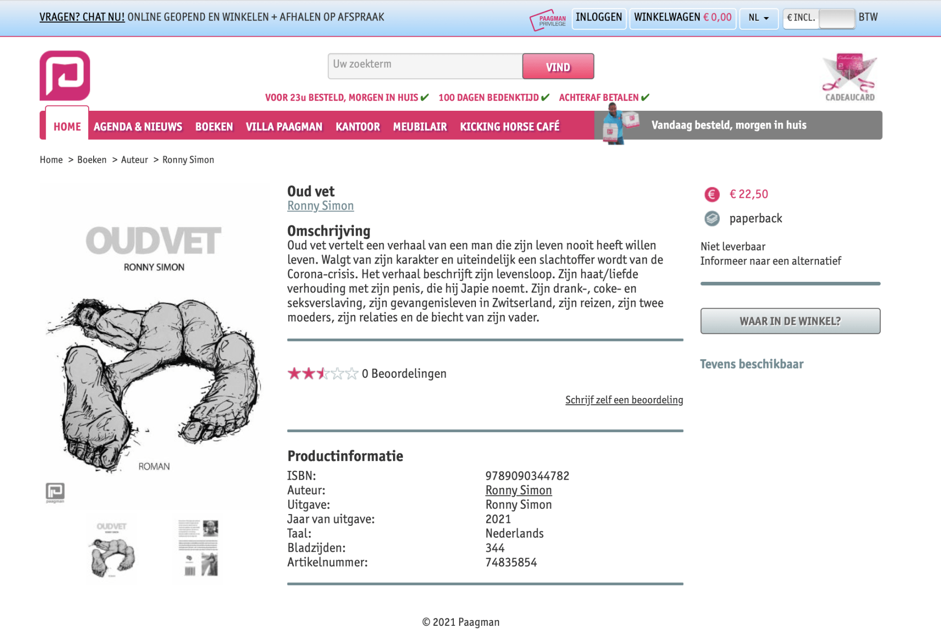 Paagman Den Haag.
Roman Oud vet van Ronny Simon online te koop.