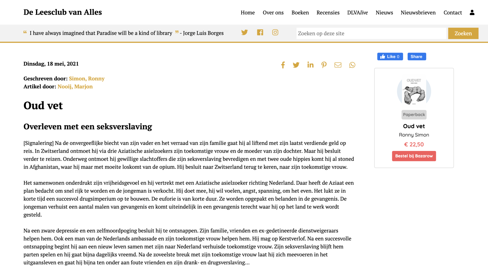 de leesclub van alles. Roman Oud vet van Ronny Simon online te koop.