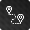 A white map icon with two pins on a black background.