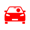 A red car icon on a white background.