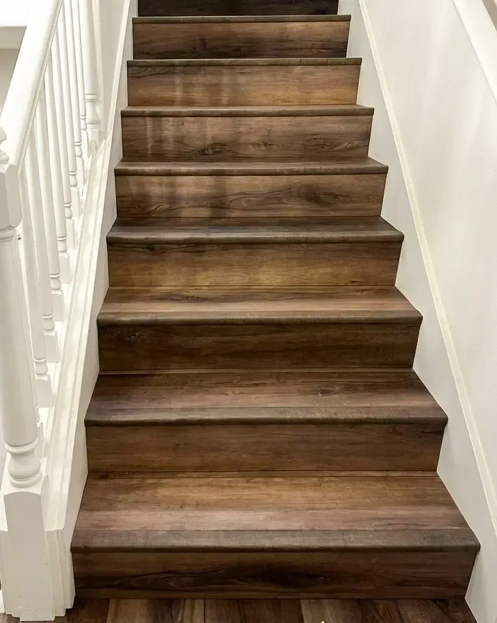 Hardwood flooing installed on a client's staircase