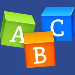 Green, orange, and blue alphabet blocks with letters A, B, and C on a blue background.