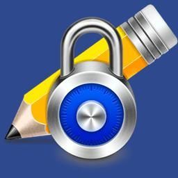 Padlock over a pencil, representing secure writing; blue and silver colors.