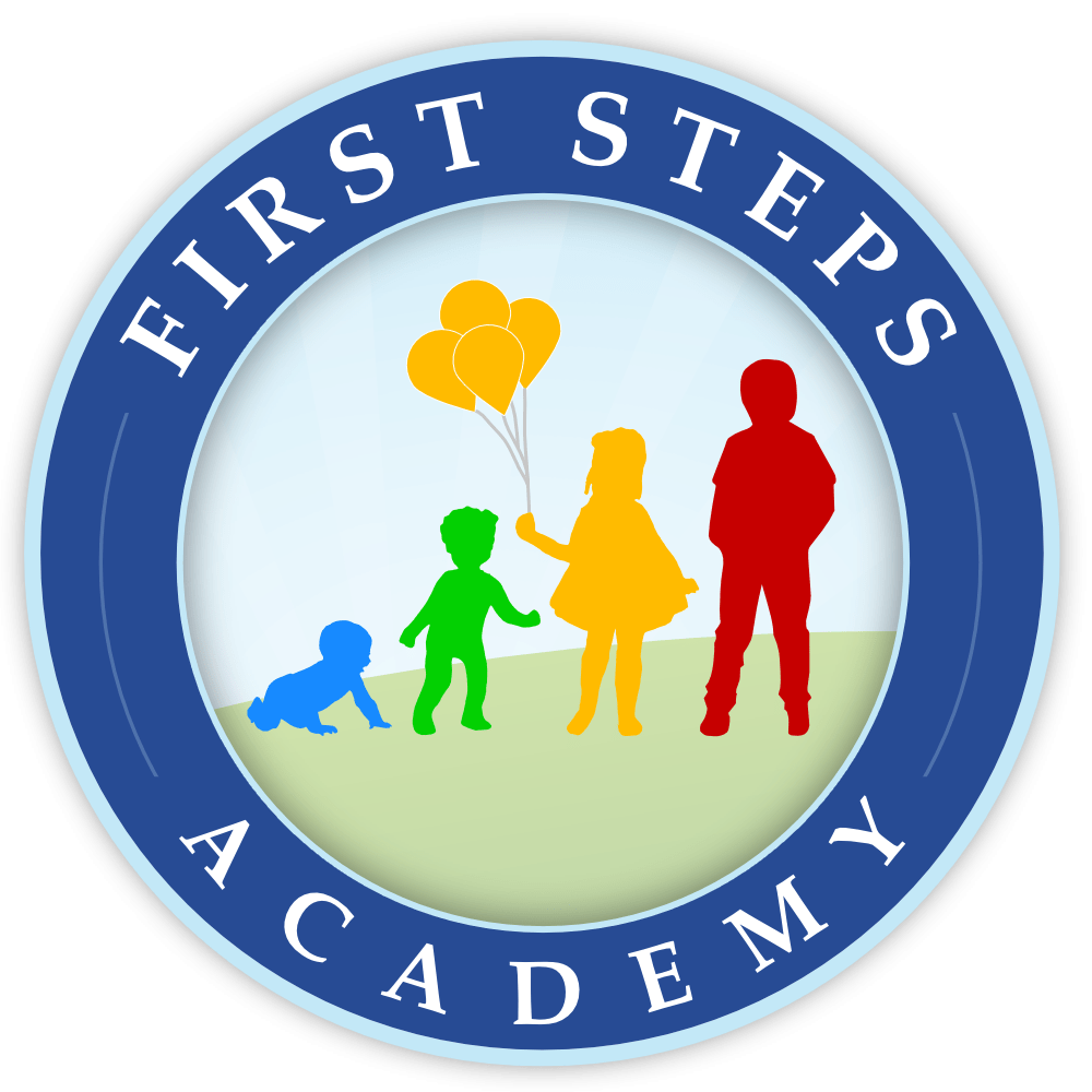 Circular logo: Colorful silhouettes of child development stages; text 