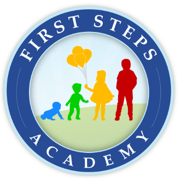 Logo: A blue-rimmed circle with children silhouettes in progression, the text "First Steps Academy."