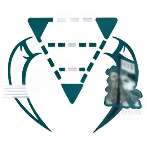 Teal logo featuring a large letter V outline, a downward triangle, and a cartoon character holding a flag labeled 125.