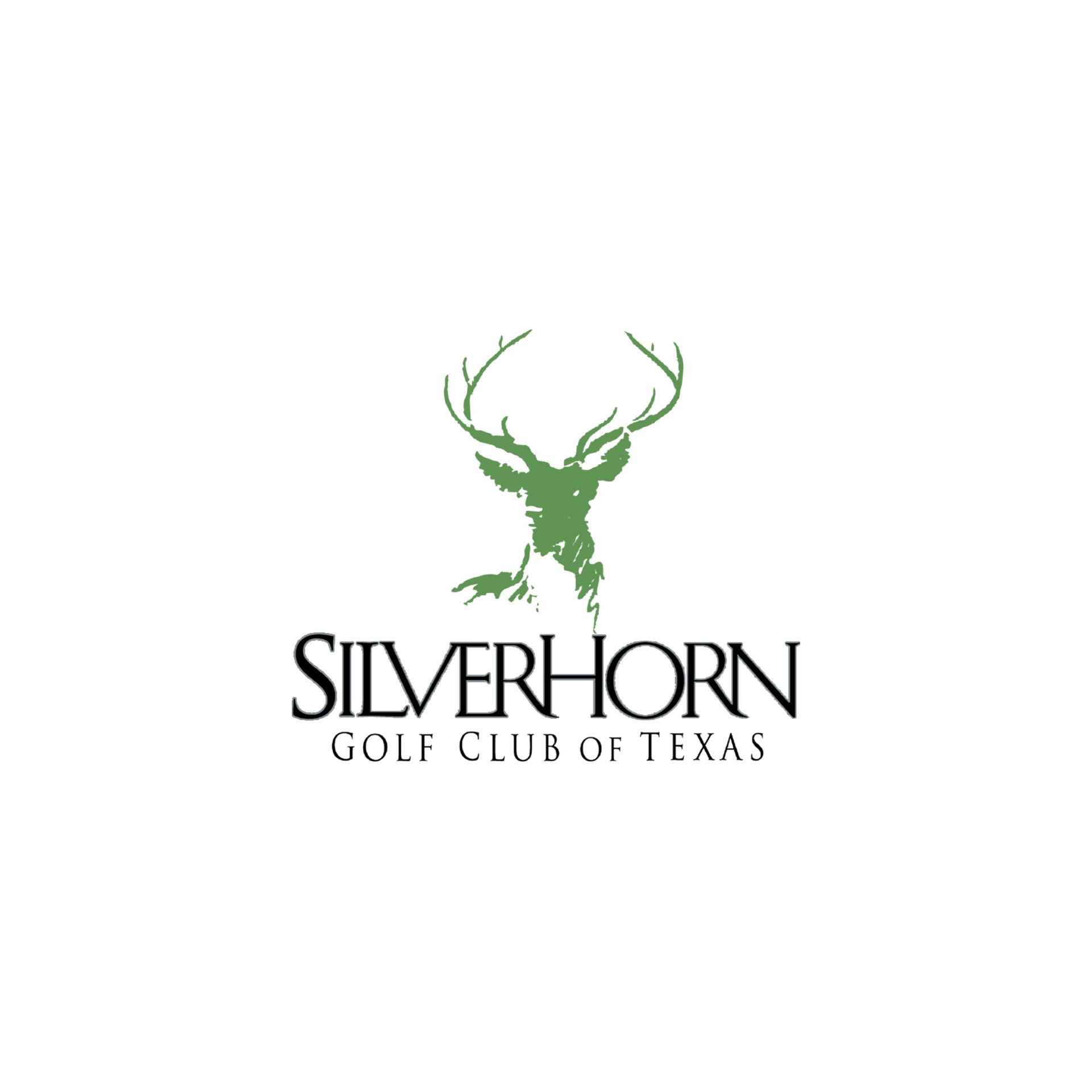 The silverhorn golf club of texas logo is a green deer with antlers.