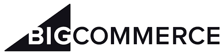 A black and white logo for bigcommerce on a white background.