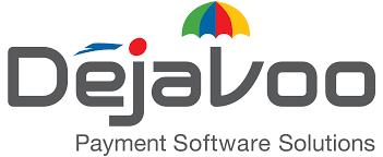 The dejaloo payment software solutions logo has a colorful umbrella on it.