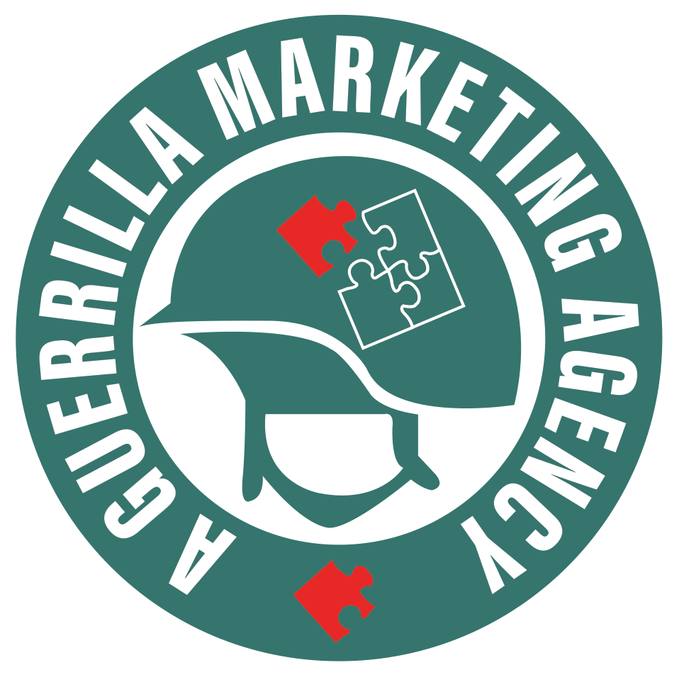 A green logo for a guerrilla marketing agency
