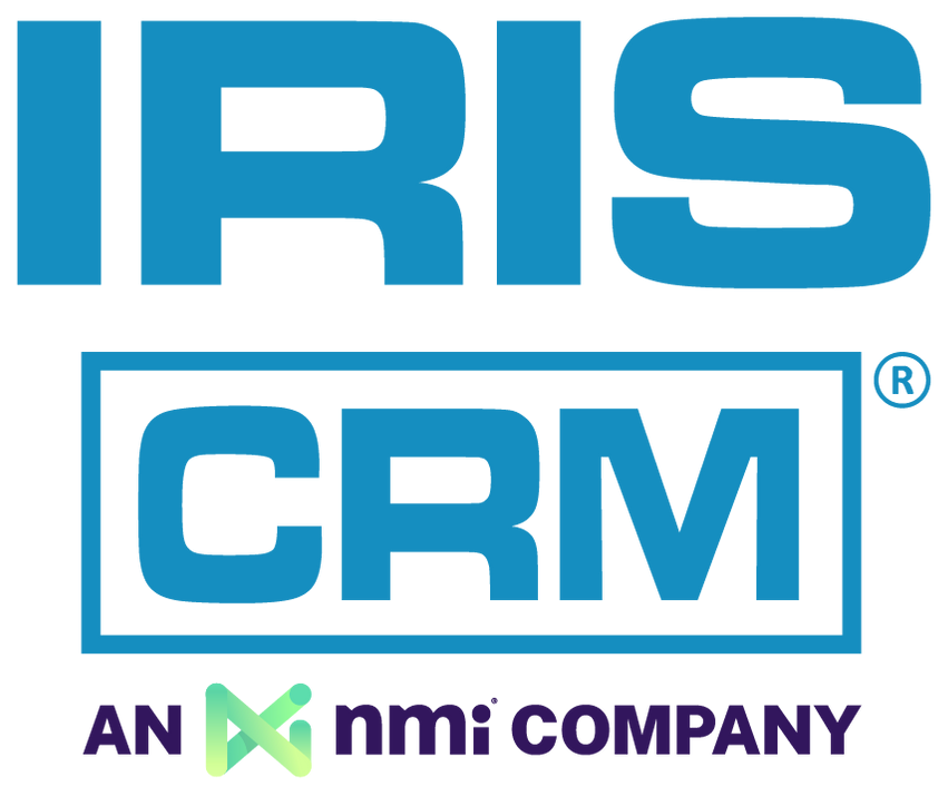 A logo for iris crm , an nmi company.