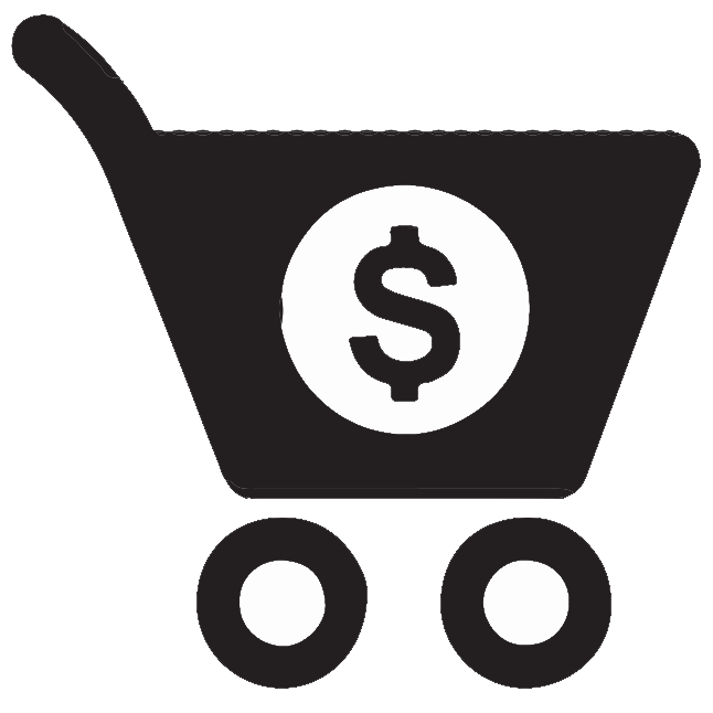 A shopping cart with a dollar sign on it.