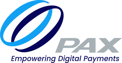 A logo for pax empowering digital payments