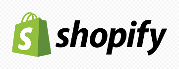 A shopify logo with a green shopping bag on a white background.