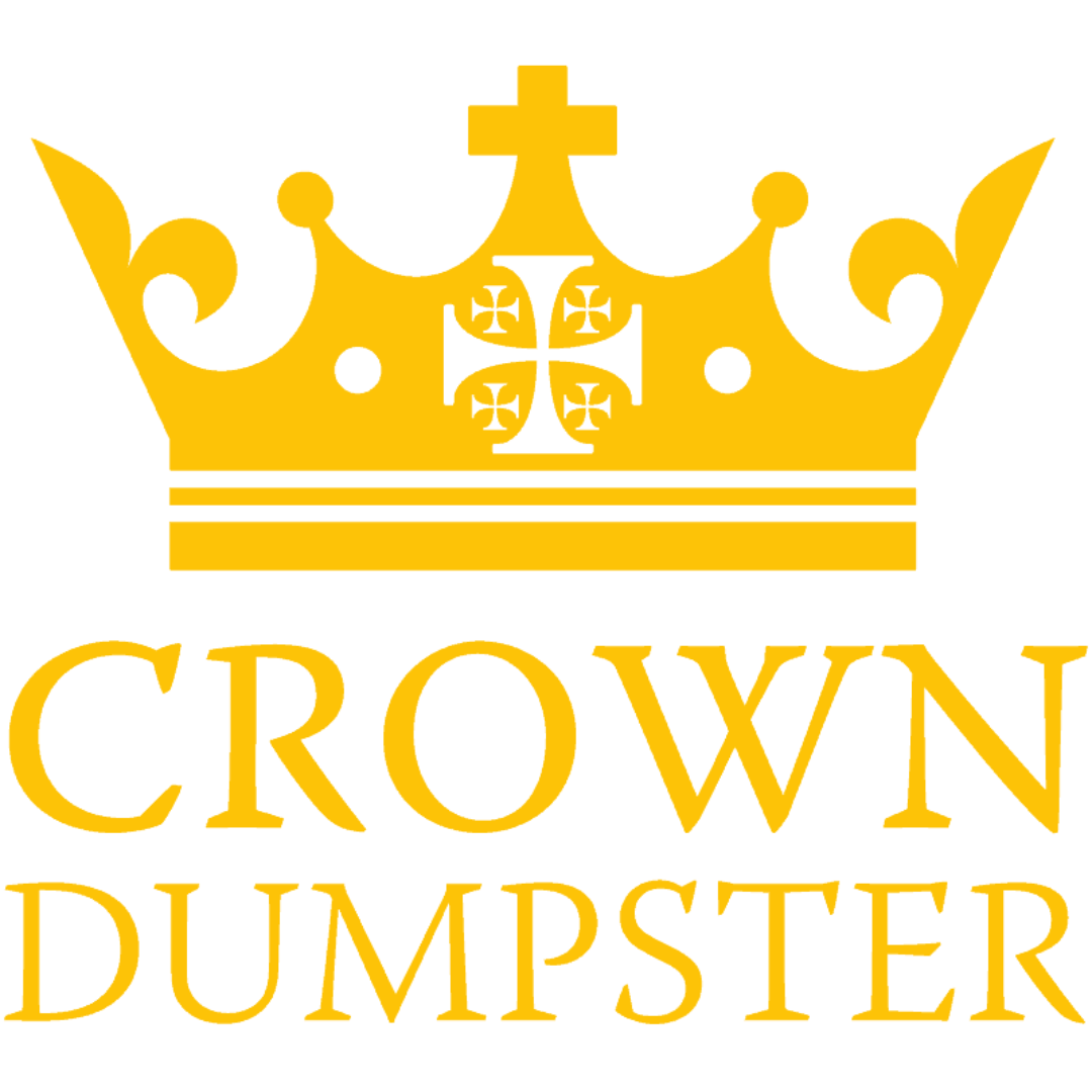 A logo for crown dumpster with a yellow crown