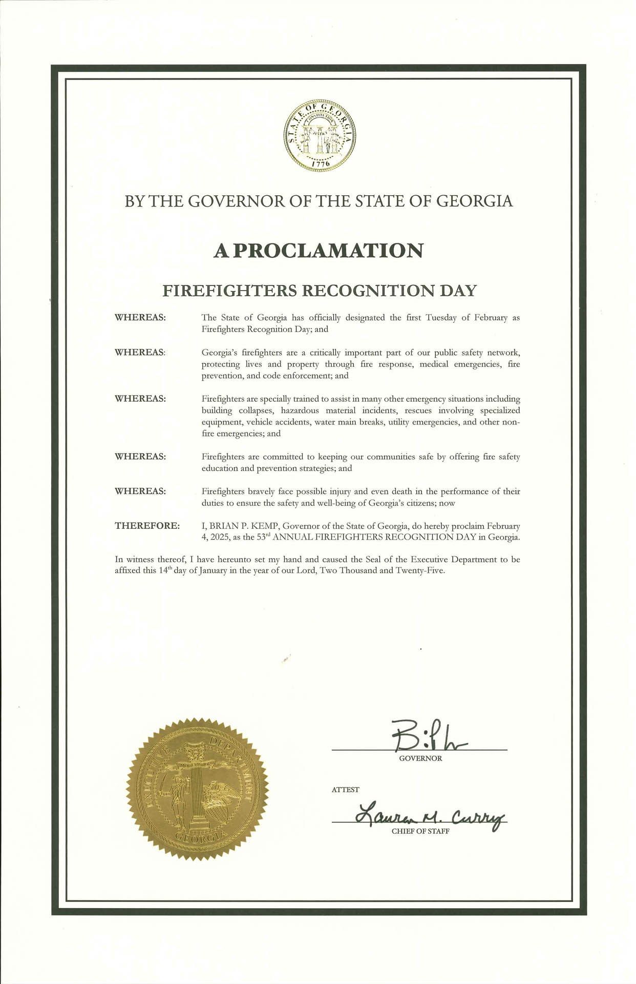 It is a proclamation from the state of georgia.