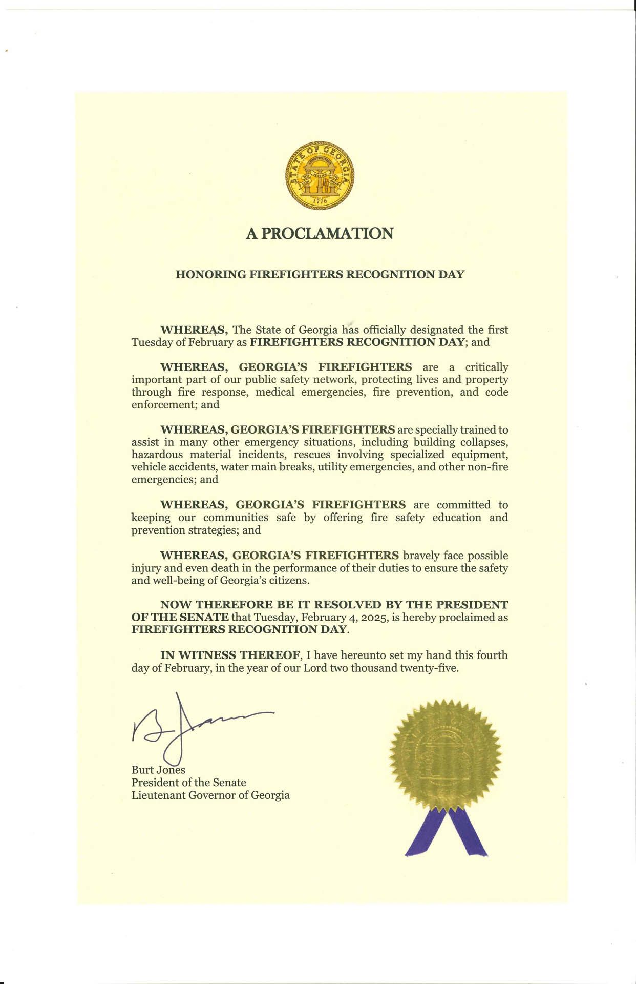 A proclamation with a seal on it is on a white background.